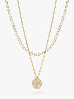 Tutti Textured Disc Double Chain Layered Necklace, Gold, Gold