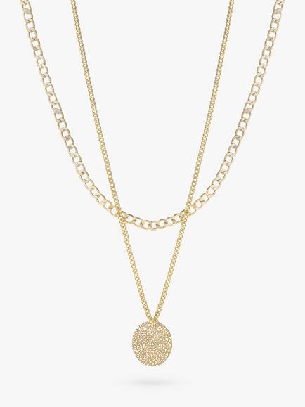 Tutti Textured Disc Double Chain Layered Necklace, Gold, Gold