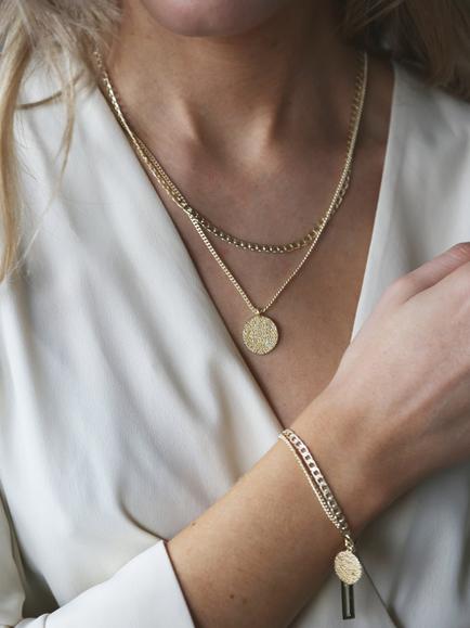 Tutti Textured Disc Double Chain Layered Necklace, Gold - view 2, Gold