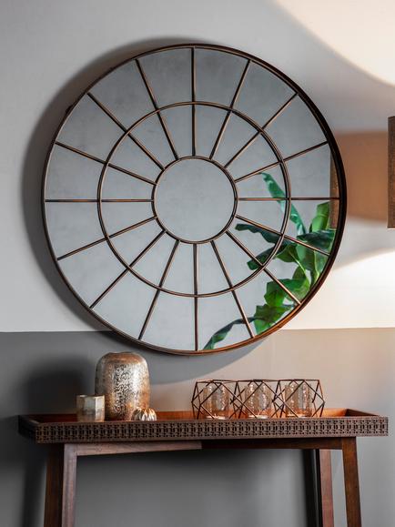 Gallery Direct Battersea Large Round Metal Frame Mirror, 105cm, Bronze - view 2, Bronze