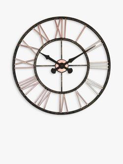 Lascelles Analogue Skeleton Roman Numeral Outdoor Wall Clock, 70cm, Copper, Copper
