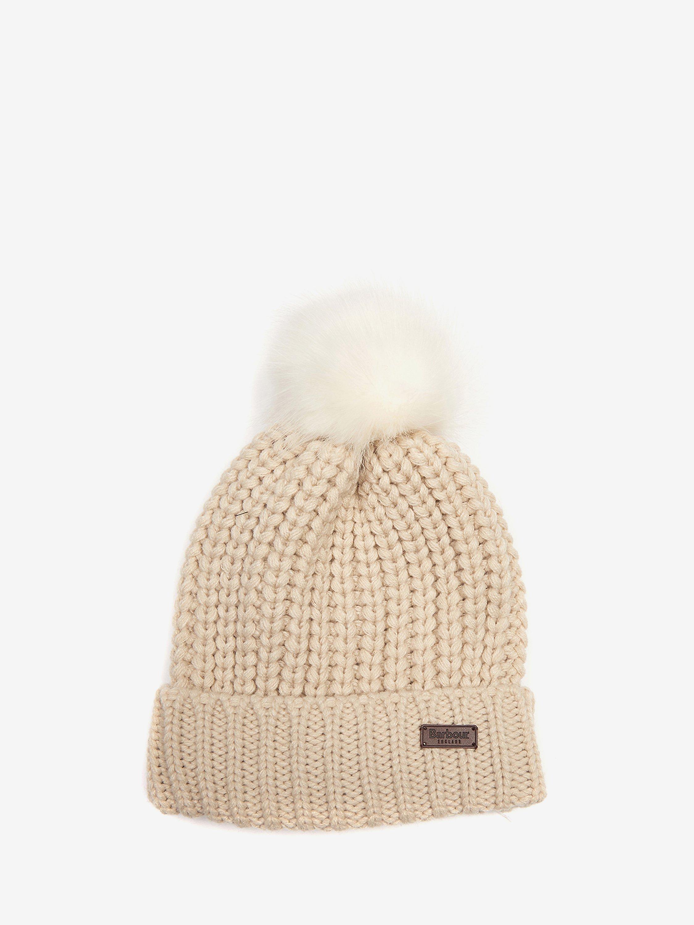 Barbour Saltburn Faux Fur Pom Pom Beanie Hat, Pearl