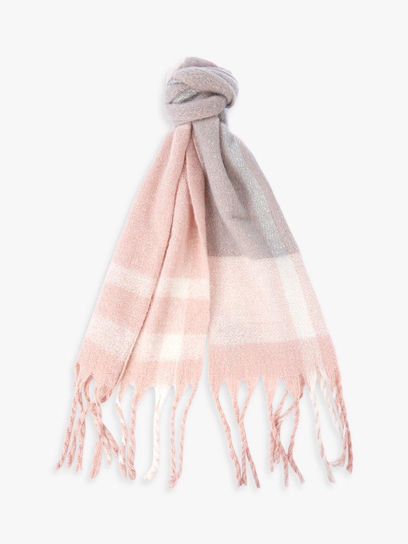 Barbour Isla Tartan Boucle Scarf, Blush/Light Grey