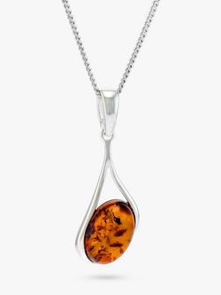 Be-Jewelled Amber Sterling Silver Pendant Necklace, Cognac, Cognac