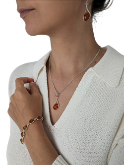 Be-Jewelled Amber Sterling Silver Pendant Necklace, Cognac - view 2, Cognac