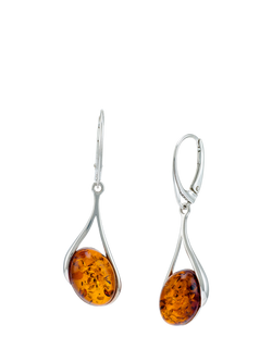 Be-Jewelled Amber Sterling Silver Drop Earrings, Cognac, Cognac