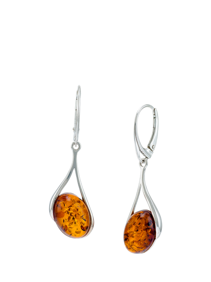 Be-Jewelled Amber Sterling Silver Drop Earrings, Cognac, Cognac