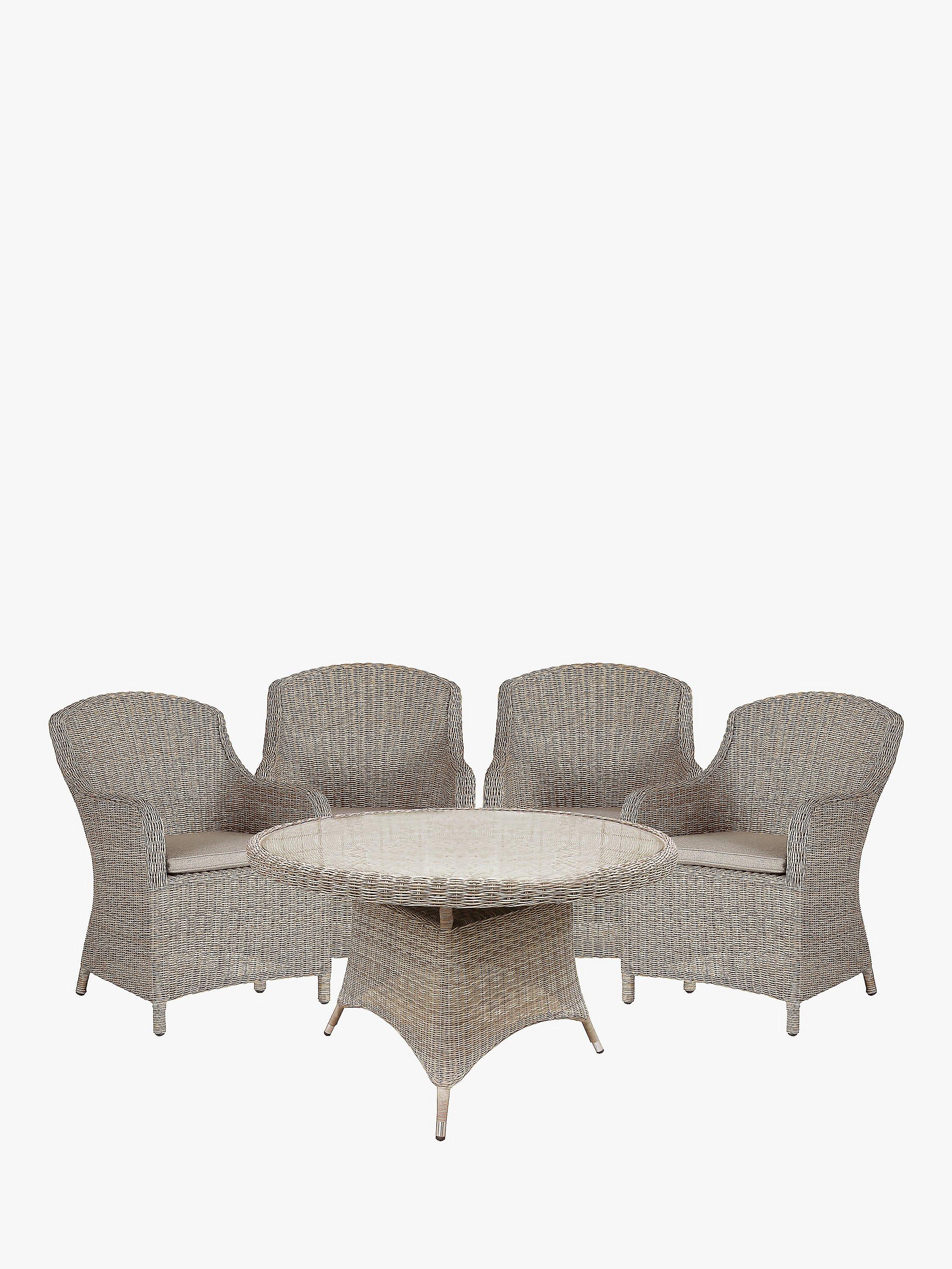 John Lewis Dante 4-Seat Round Garden Dining Table & Deluxe Dining Armchairs Set, Natural