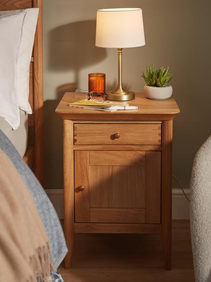 John Lewis Essence 1 Door Bedside Table, Oak - view 2, Oak