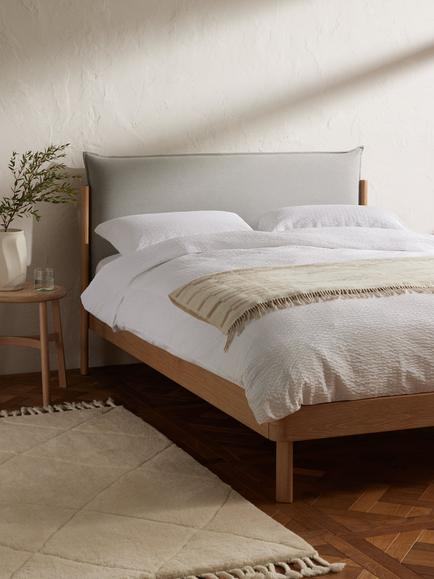 John Lewis Pillow Bed Frame, Double - view 2, Natural/Grey