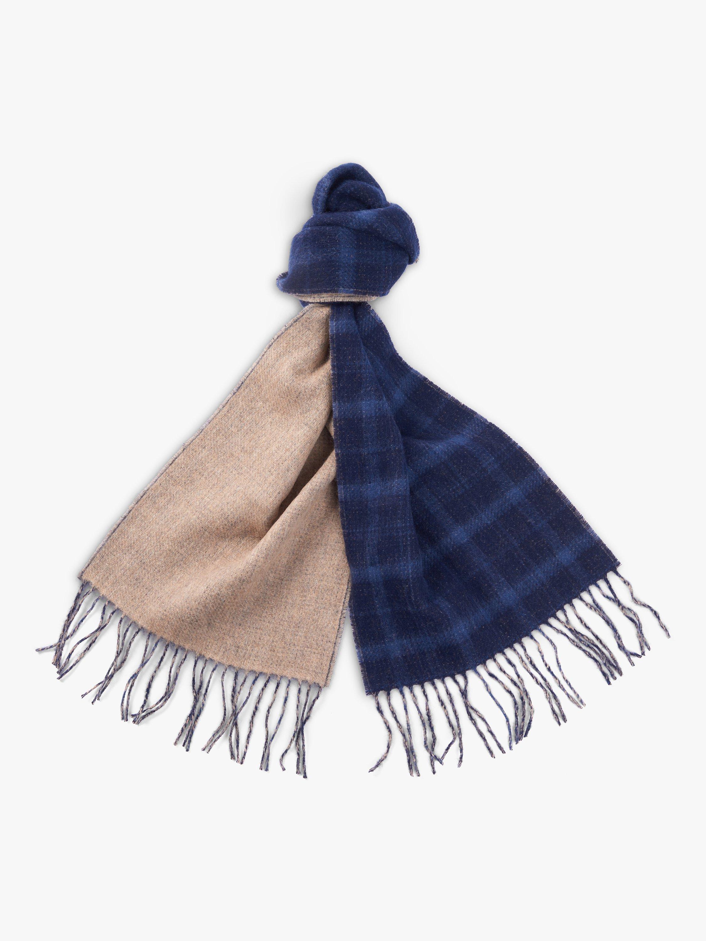Barbour Fogle Wilderness Wool Tartan Plain Scarf, Natural/Navy