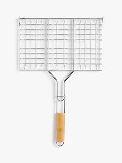 John Lewis Stainless Steel BBQ Grill Basket with Bamboo Handle, Silver