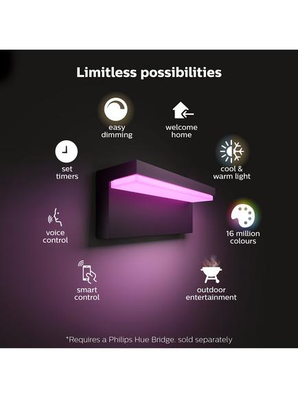 Philips Hue White and Colour Ambiance Nyro LED Smart Outdoor Wall Light, Black - view 2, Black