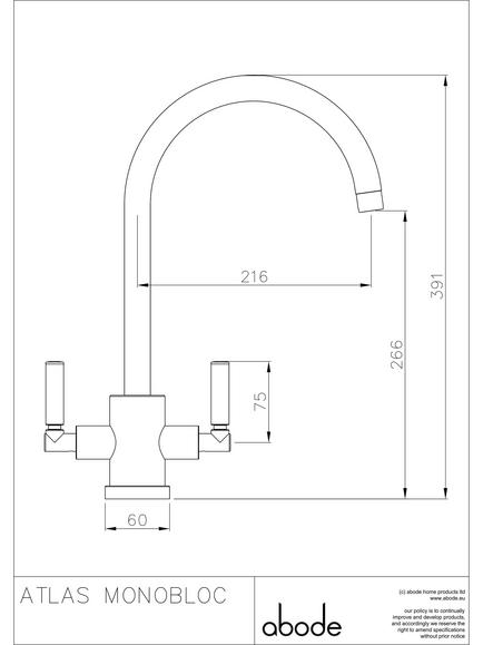 Abode Atlas Monobloc 2 Lever Kitchen Tap - view 2, Brushed Brass