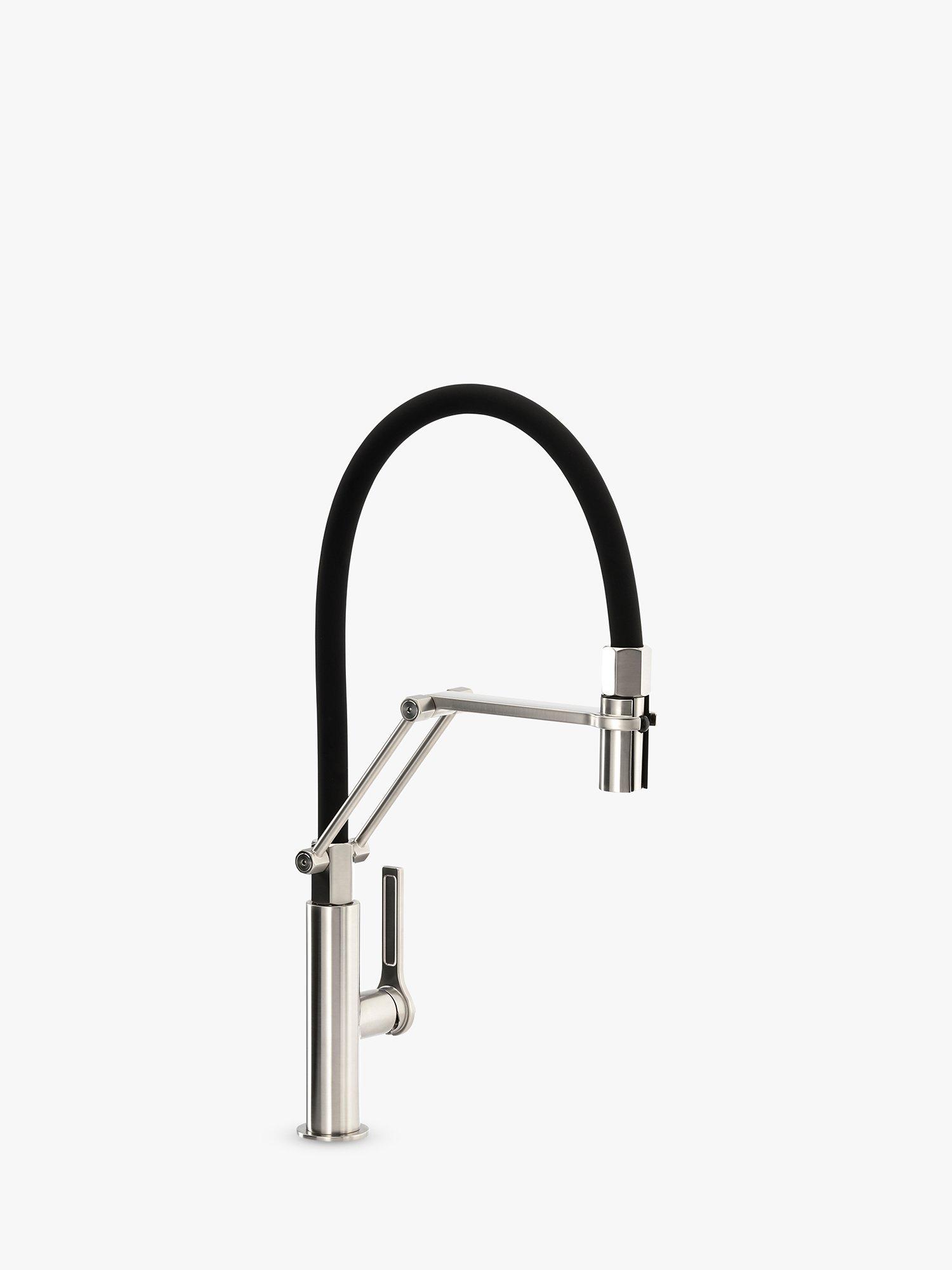 Abode Hex Professional Pull-Around Spray Single Lever Kitchen Mixer Tap, Brushed Nickel/Black