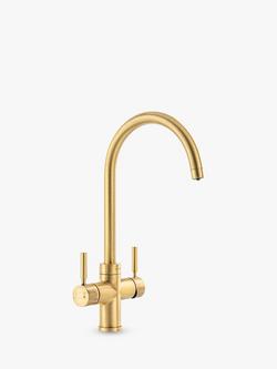 Pronteau by Abode Propure Swan 4-In-1 Instant Steaming Hot & Filtered Water 2 Lever Kitchen Tap, Brushed Brass