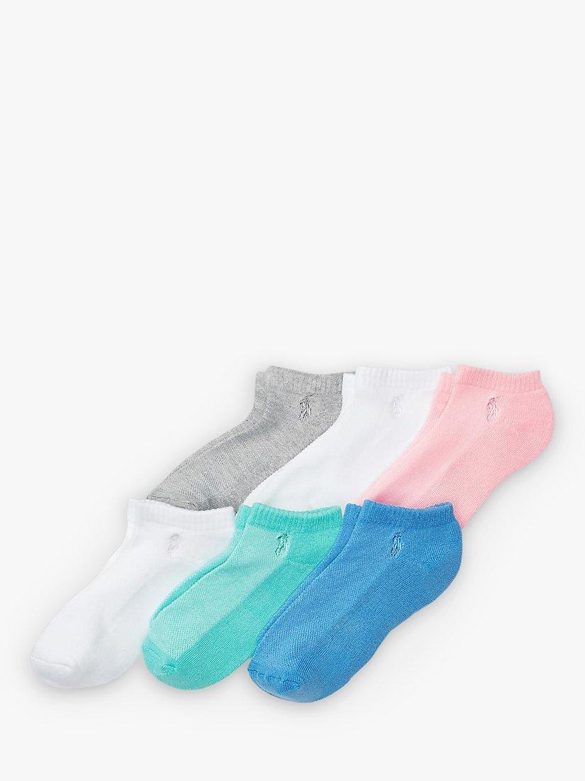 Product image 1 of 1, which shows Polo Ralph Lauren Logo Trainers Socks, Pack of 6, Multi