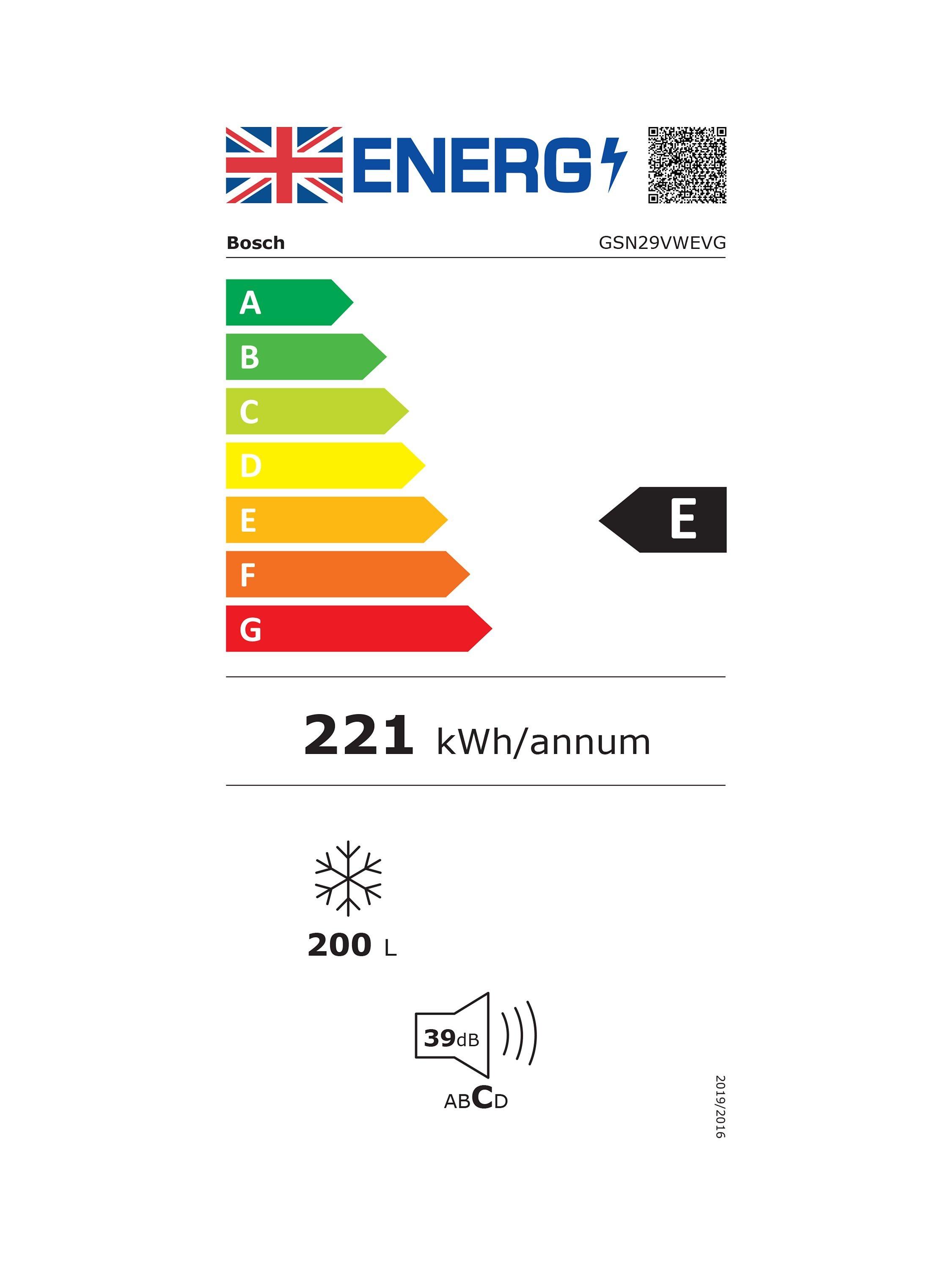 This item is rated E for energy efficiency on a scale from A (most efficient) to G (least efficient).