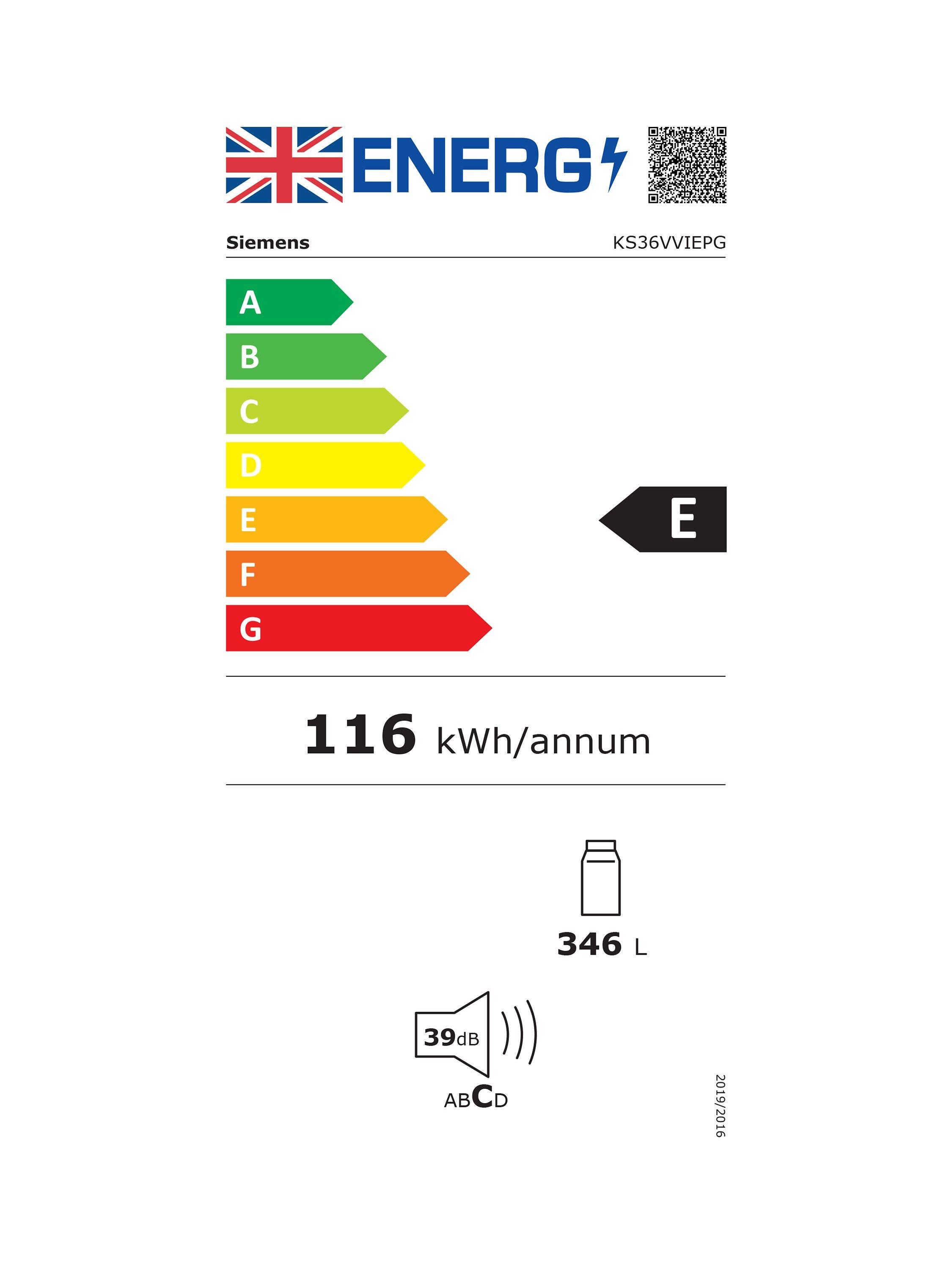 This item is rated E for energy efficiency on a scale from A (most efficient) to G (least efficient).