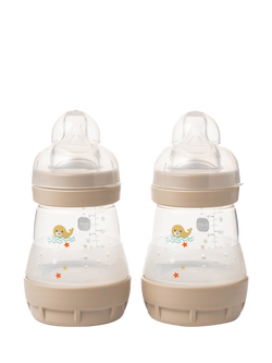 MAM Easy Start Anti-Colic Self-Sterilising Baby Bottle, Pack of 2, 160ml, Assorted, Grey Assorted