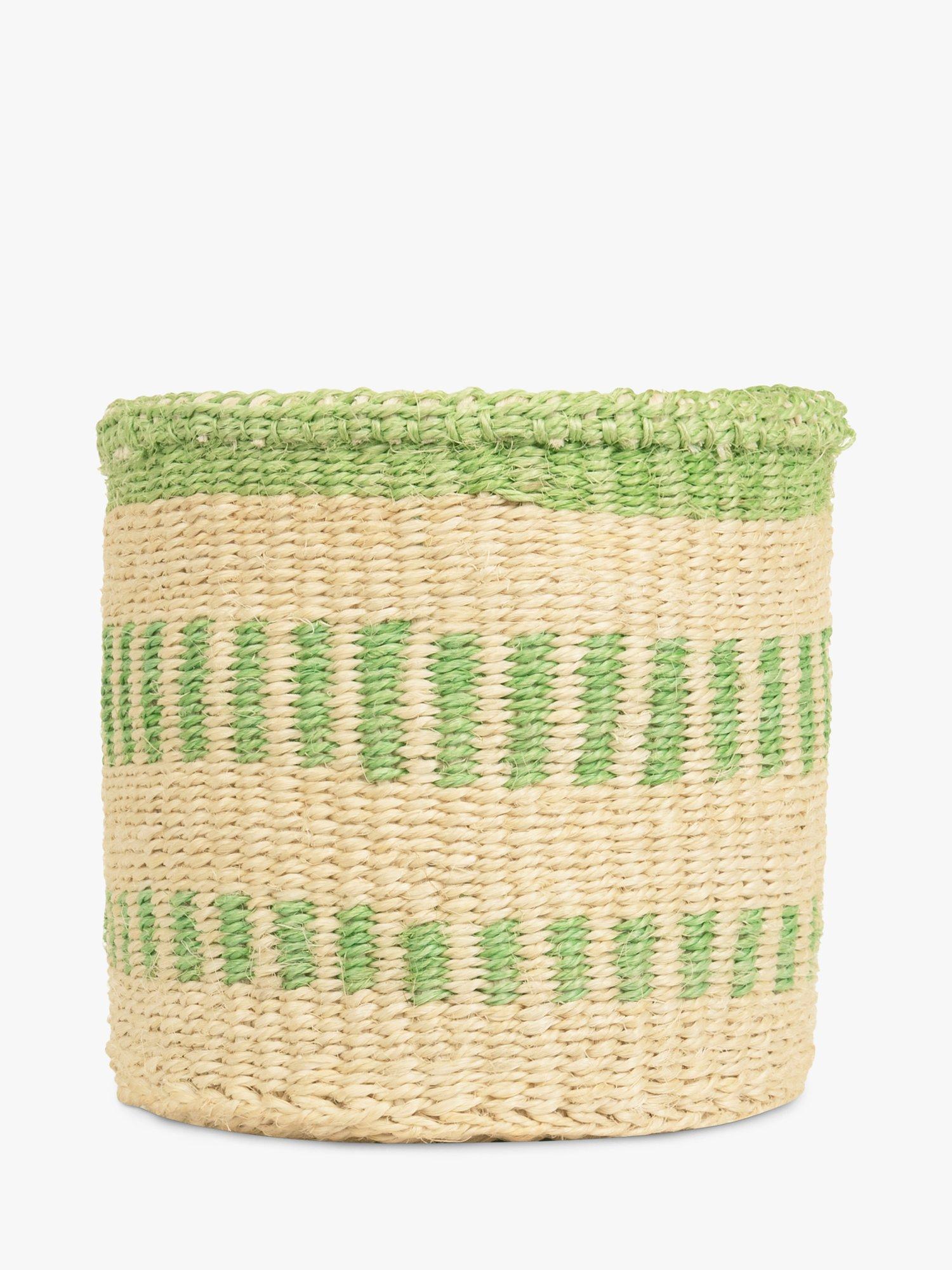 The Basket Room Woven Basket, Green Stripe, Medium