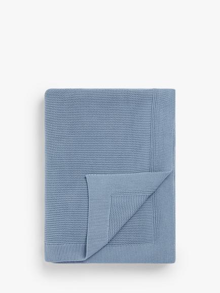 John Lewis Rye Plain Knit Throw, French Blue