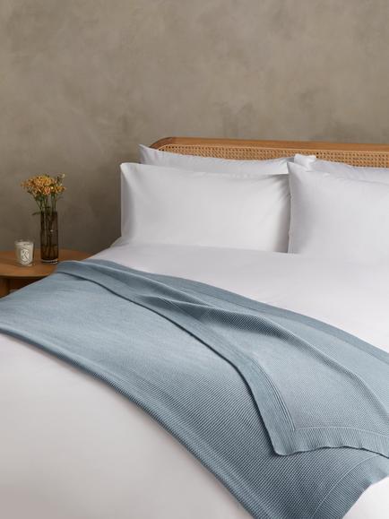 John Lewis Rye Plain Knit Throw - view 2, French Blue