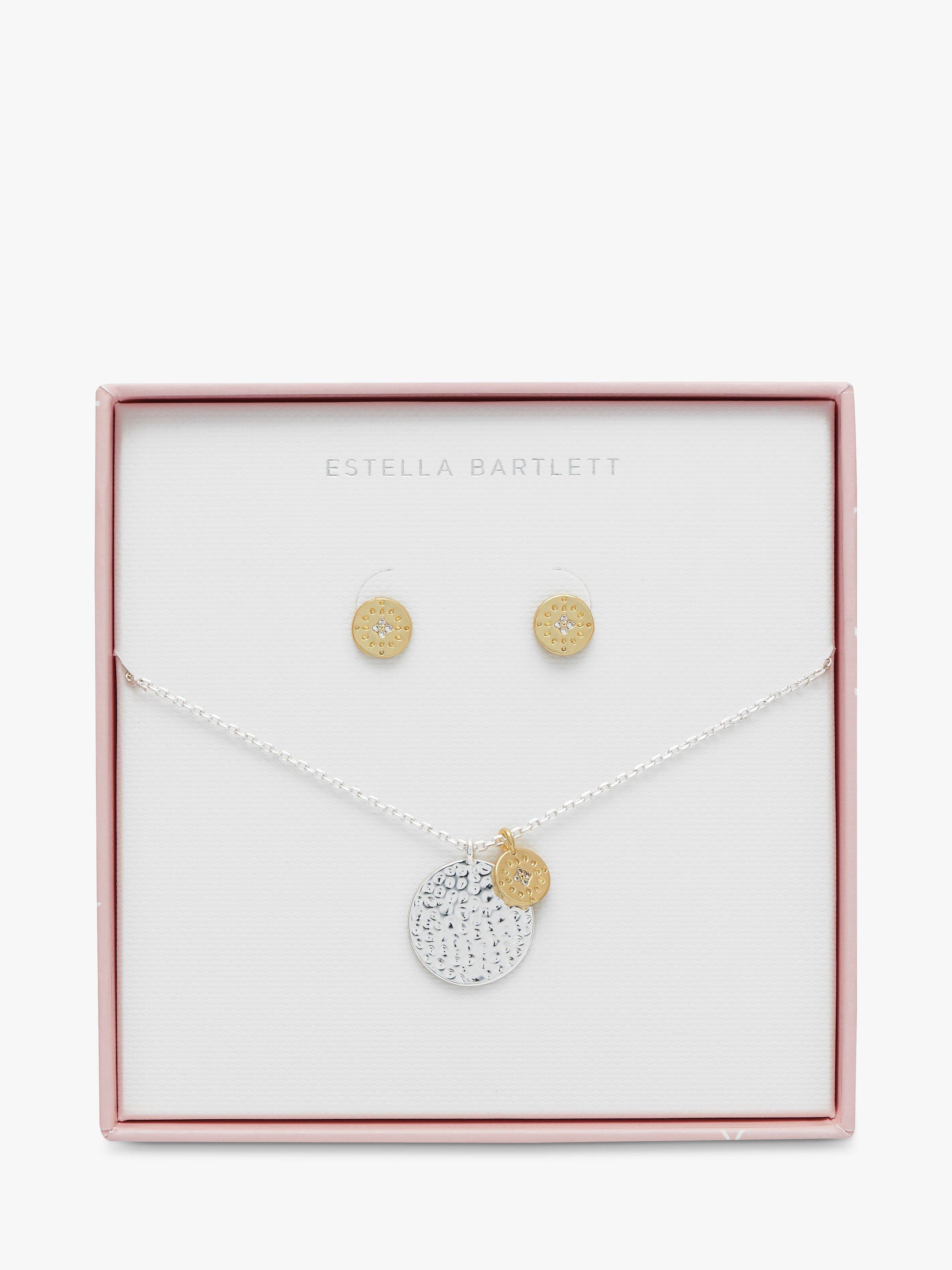 Estella Bartlett Cubic Zirconia Round Stud Earrings and Pendant Necklace Jewellery Gift Set, Silver/Gold