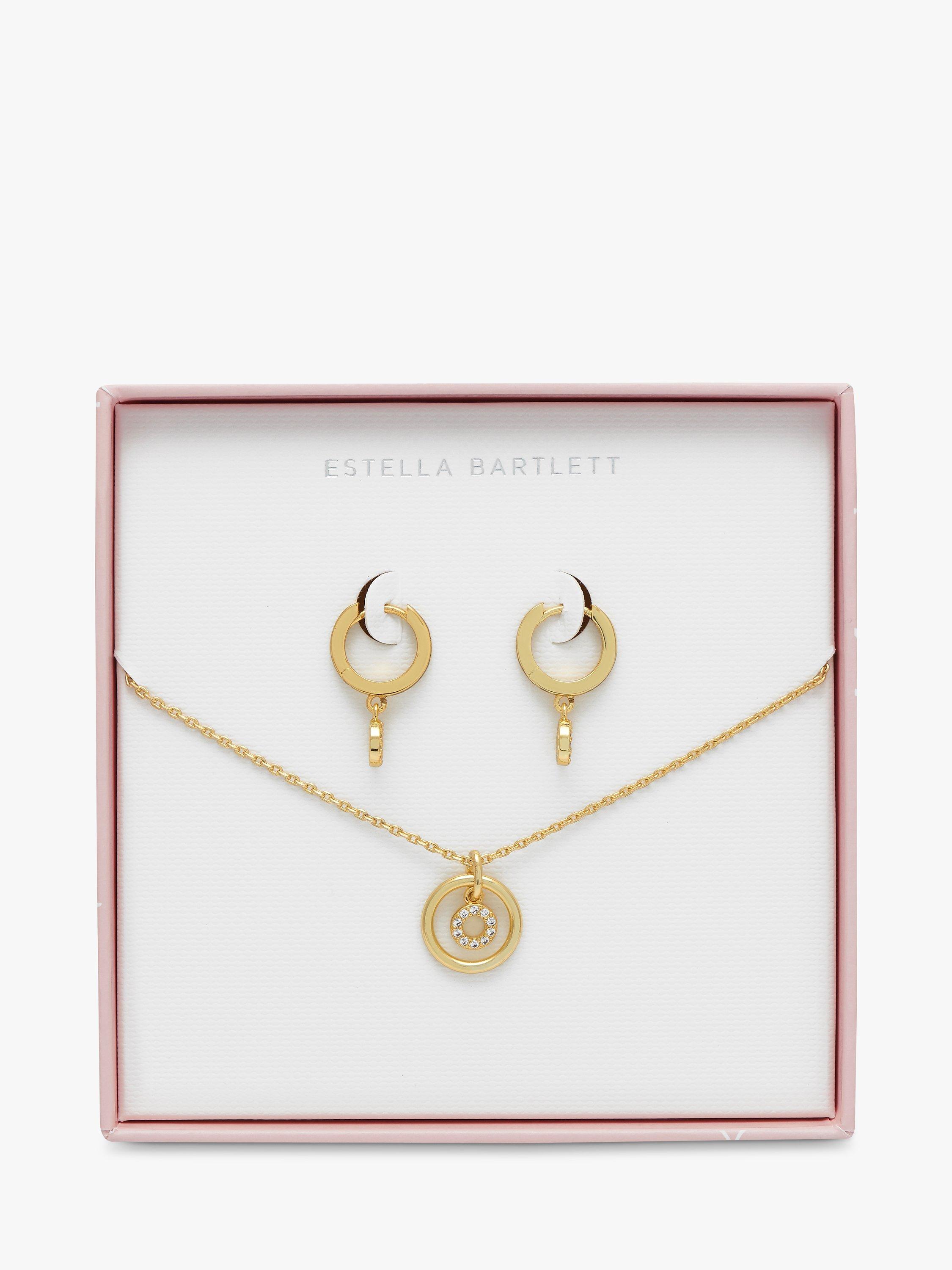 Estella Bartlett Cubic Zirconia Circle Huggie Hoop Earrings and Pendant Necklace Jewellery Gift Set