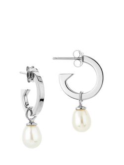 Claudia Bradby Freshwater Pearl Drop Hoop Earrings, Silver/White, Silver/White