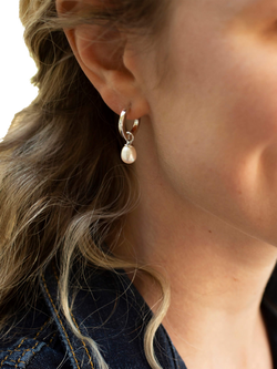 Claudia Bradby Freshwater Pearl Drop Hoop Earrings, Silver/White - view 2, Silver/White