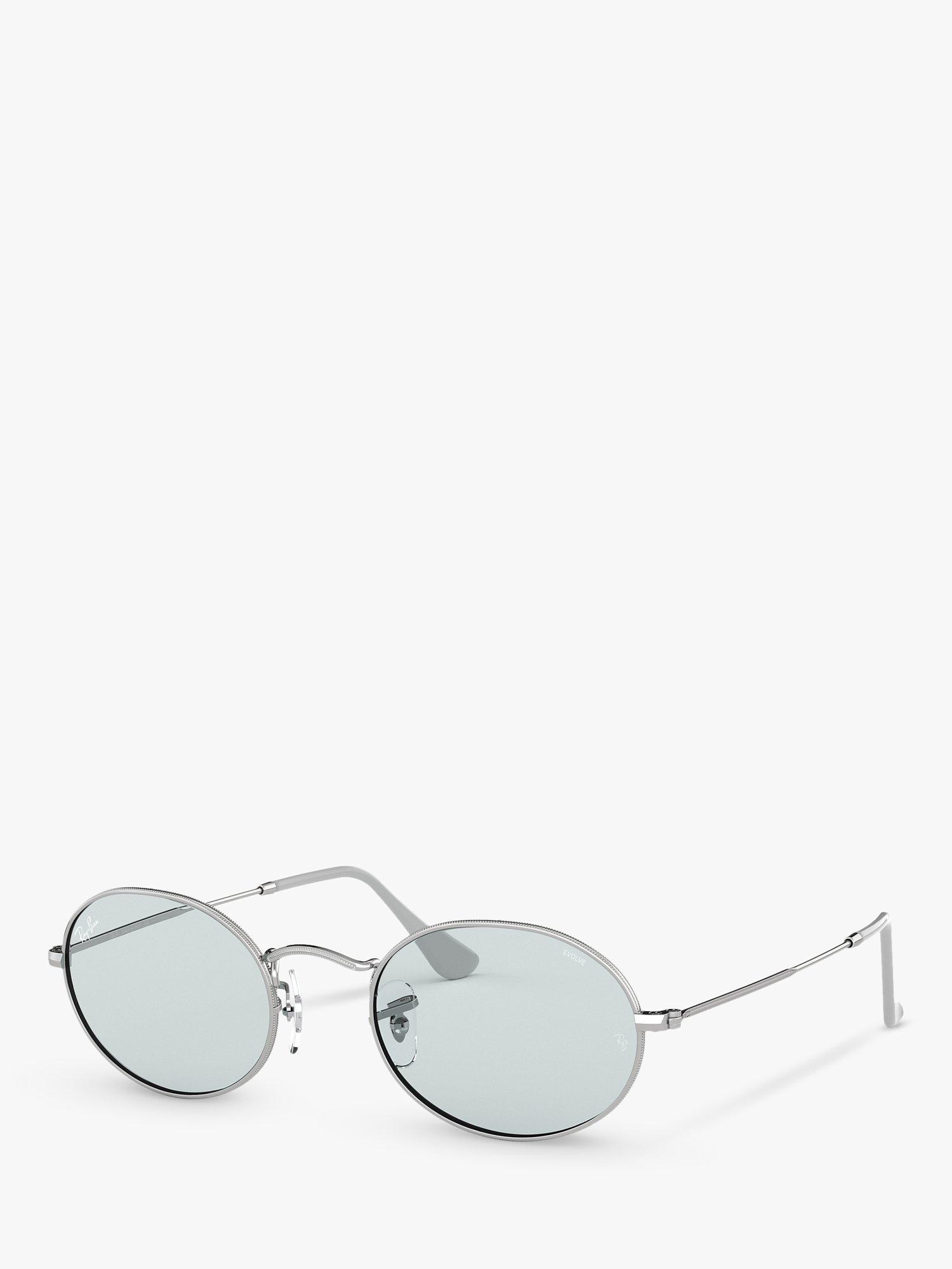 Ray-Ban RB3547 Unisex Oval Flat Lens Sunglasses, Silver/Grey