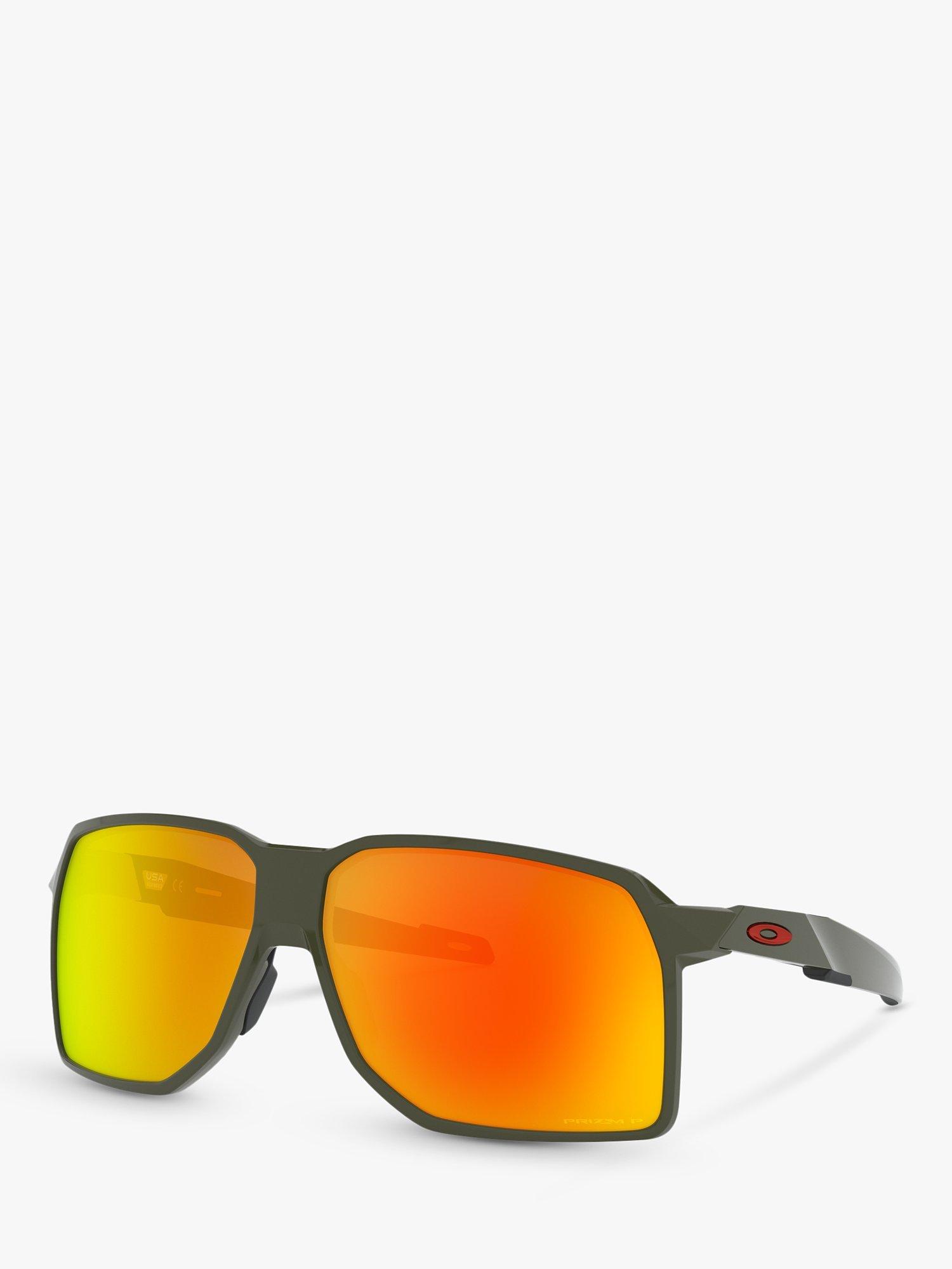 Oakley OO9446 Men's Portal Prizm Polarised Rectangular Sunglasses, Moss/Mirror Orange