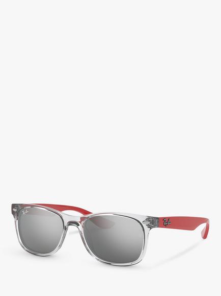 Ray-Ban RJ9052S Kids' Unisex Square Sunglasses, Transparent Grey/Mirror Grey, Transparent Grey/Mirror Grey