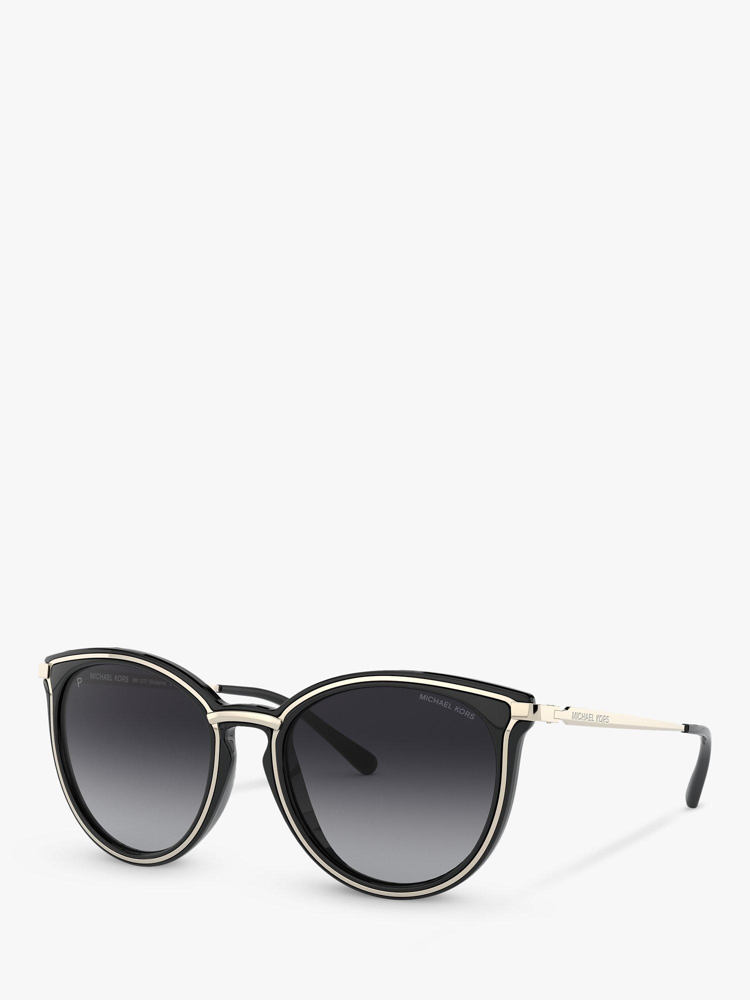 Michael Kors MK1077 Women's Brisbane Polarised Round Sunglasses, Black Gold/Black Gradient