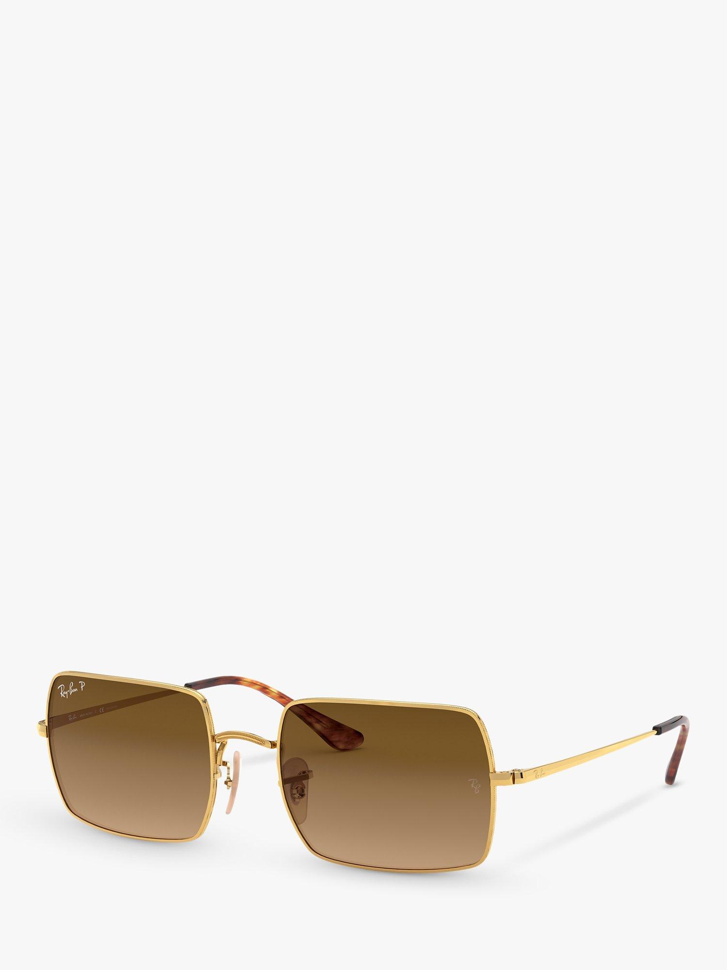 Ray-Ban RB1969 Unisex Polarised Rectangular Sunglasses, Gold/Brown Gradient