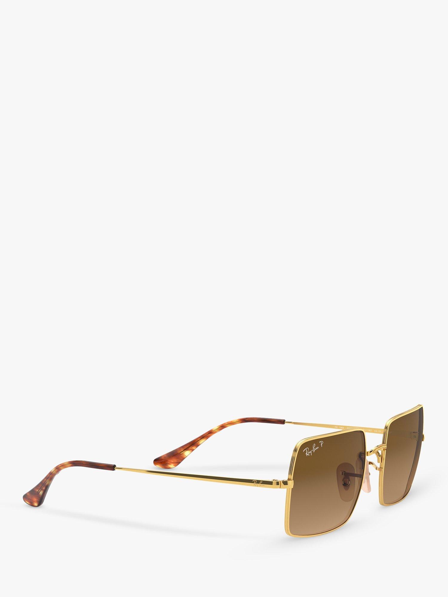 Ray-Ban RB1969 Unisex Polarised Rectangular Sunglasses, Gold/Brown Gradient