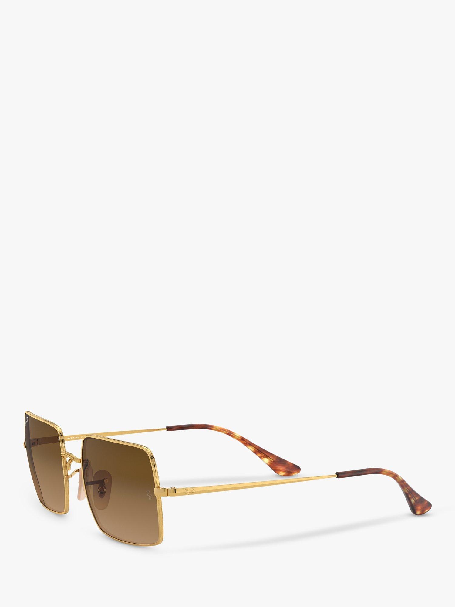 Ray-Ban RB1969 Unisex Polarised Rectangular Sunglasses, Gold/Brown Gradient