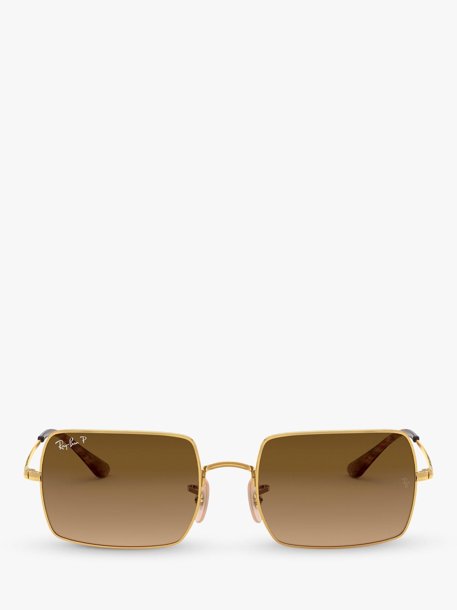 Ray-Ban RB1969 Unisex Polarised Rectangular Sunglasses, Gold/Brown Gradient