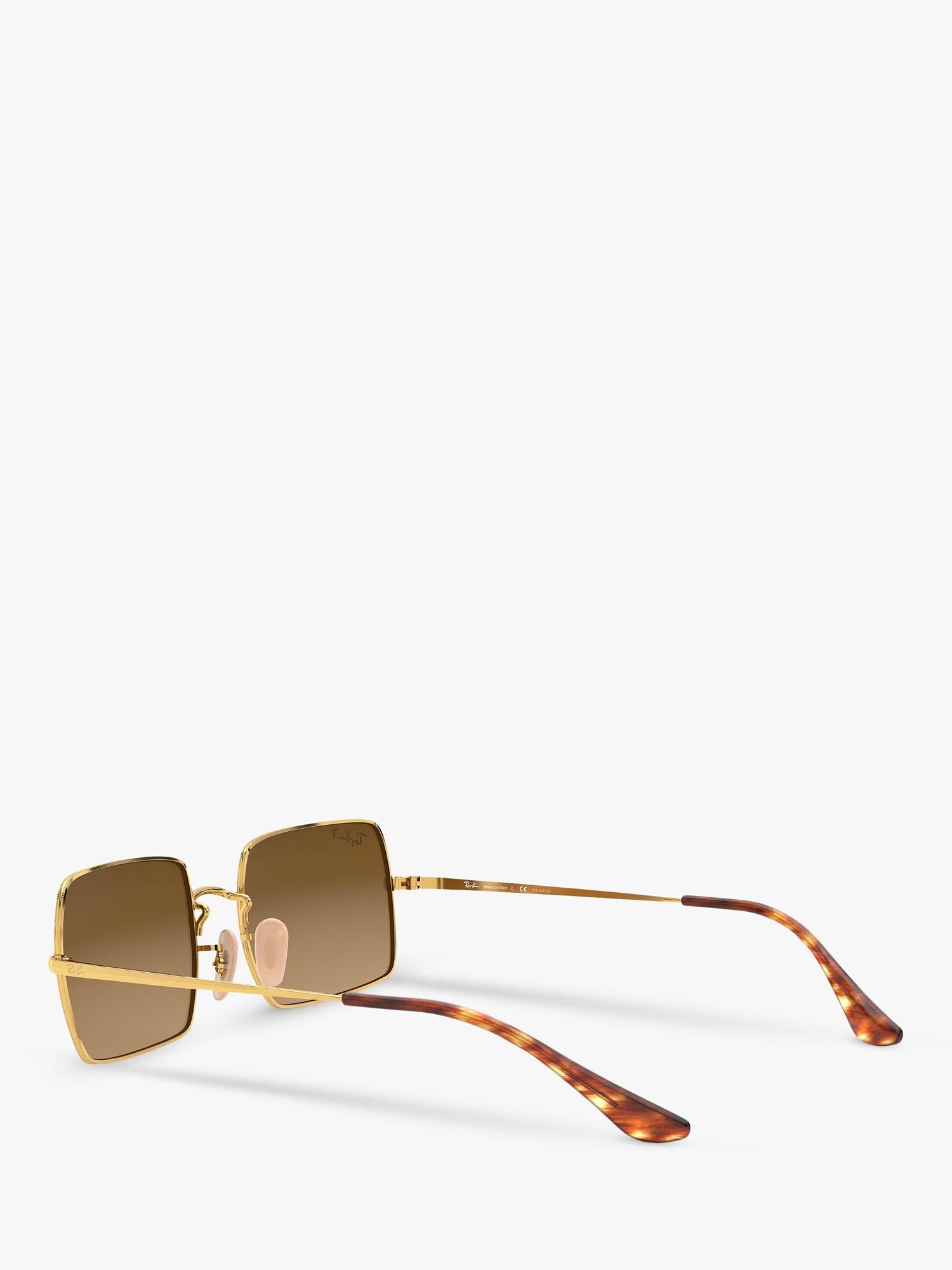 Ray-Ban RB1969 Unisex Polarised Rectangular Sunglasses, Gold/Brown Gradient