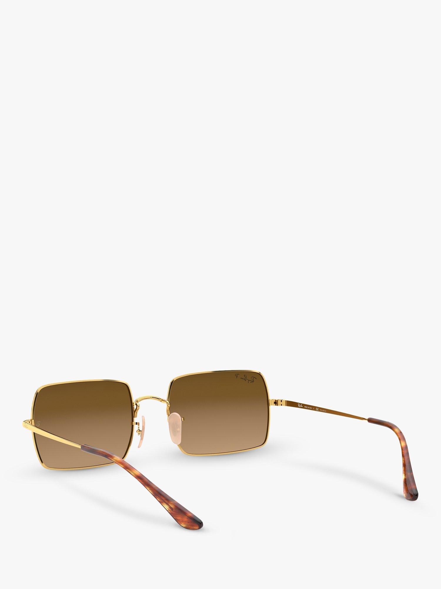 Ray-Ban RB1969 Unisex Polarised Rectangular Sunglasses, Gold/Brown Gradient