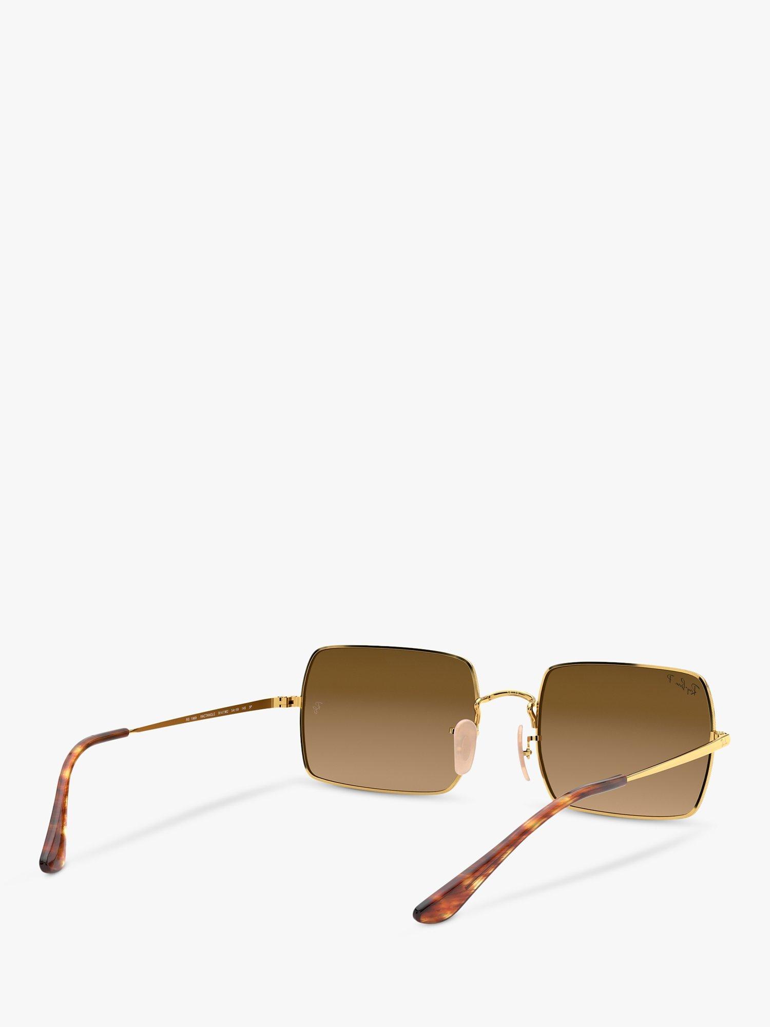 Ray-Ban RB1969 Unisex Polarised Rectangular Sunglasses, Gold/Brown Gradient