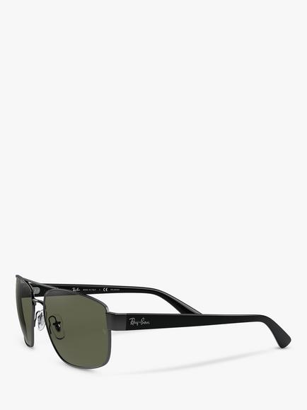 Ray-Ban RB3663 Men's Polarised Rectangular Sunglasses - view 2, Black/Green