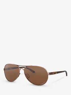 Oakley OO4079 Women's Feedback Polarised Aviator Sunglasses, Rose Gold/Brown