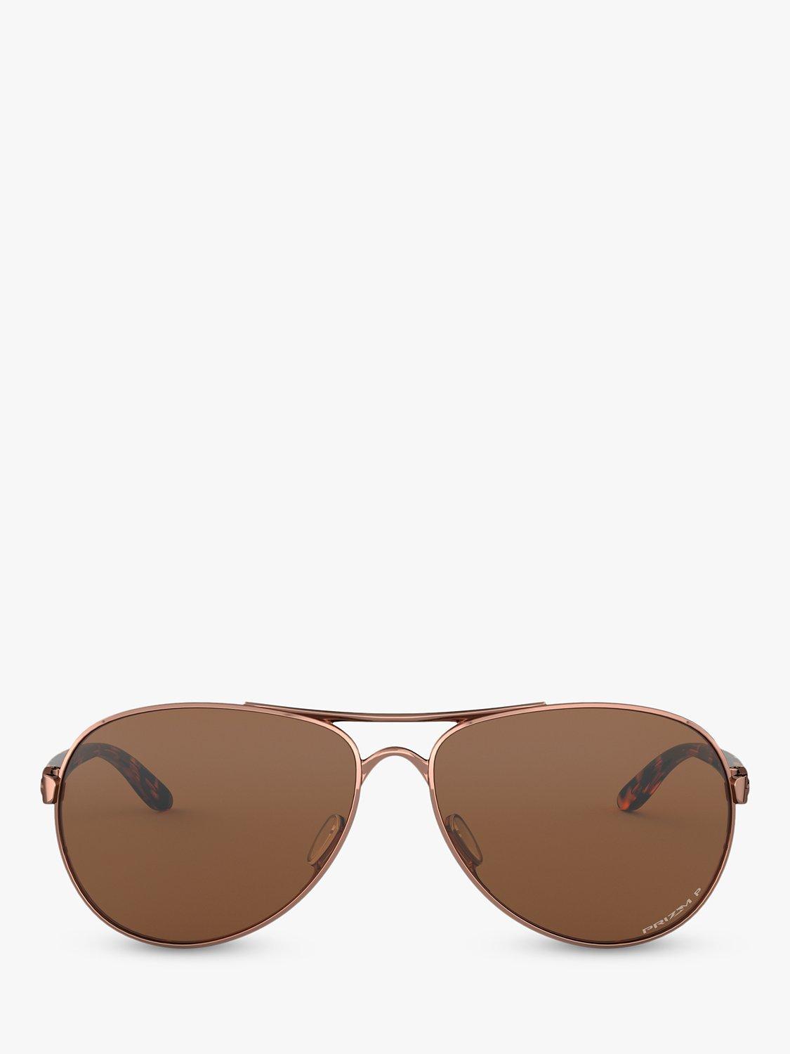 Product image 3 of 11, which shows Oakley OO4079 Women's Feedback Polarised Aviator Sunglasses, Rose Gold/Brown
