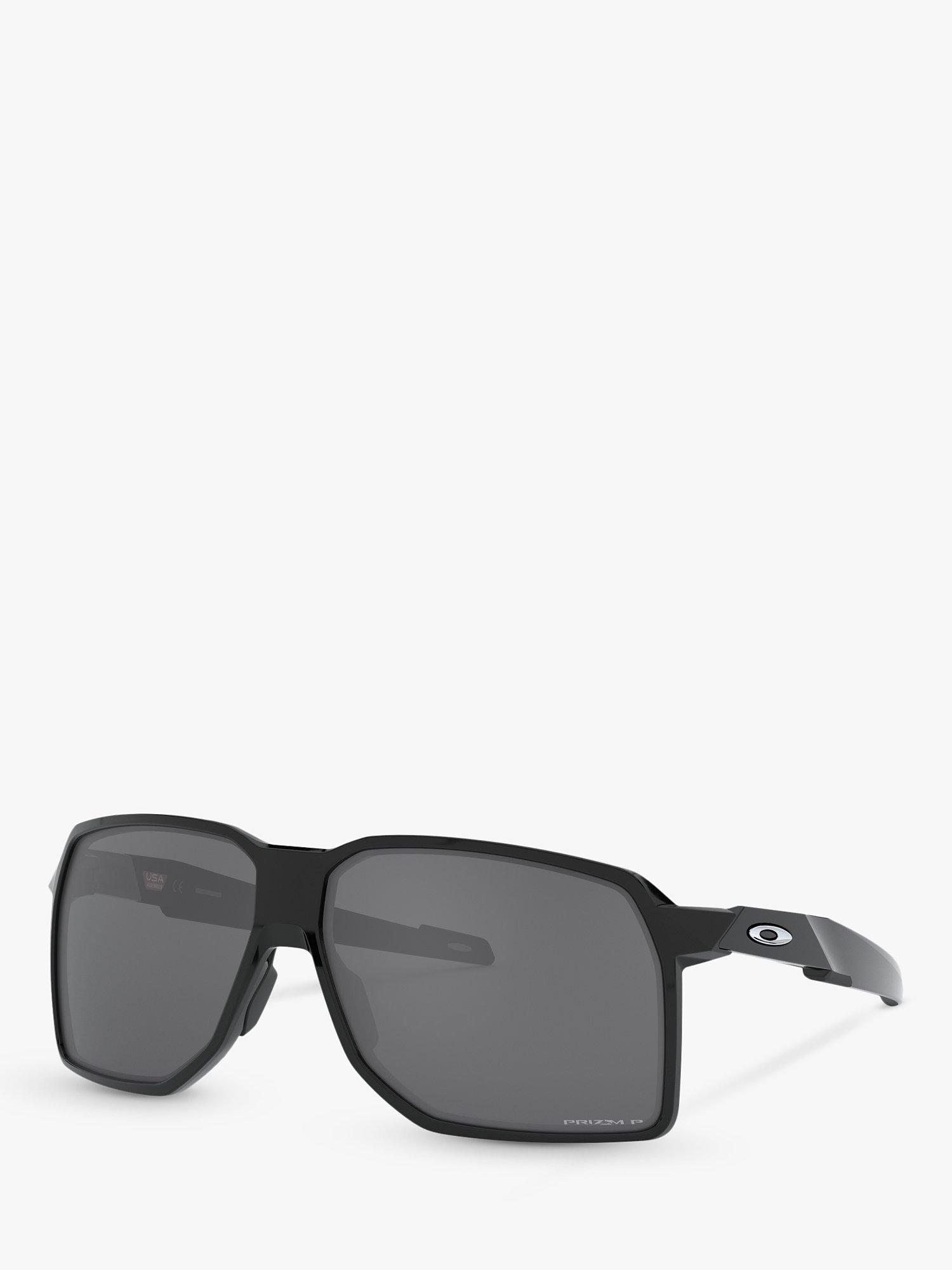 Oakley OO9446 Men's Portal Prizm Polarised Rectangular Sunglasses, Polished Black/Grey