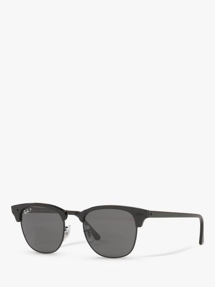 Ray-Ban RB3016 Unisex Polarised Clubmaster Sunglasses, Black/Grey, Black/Grey