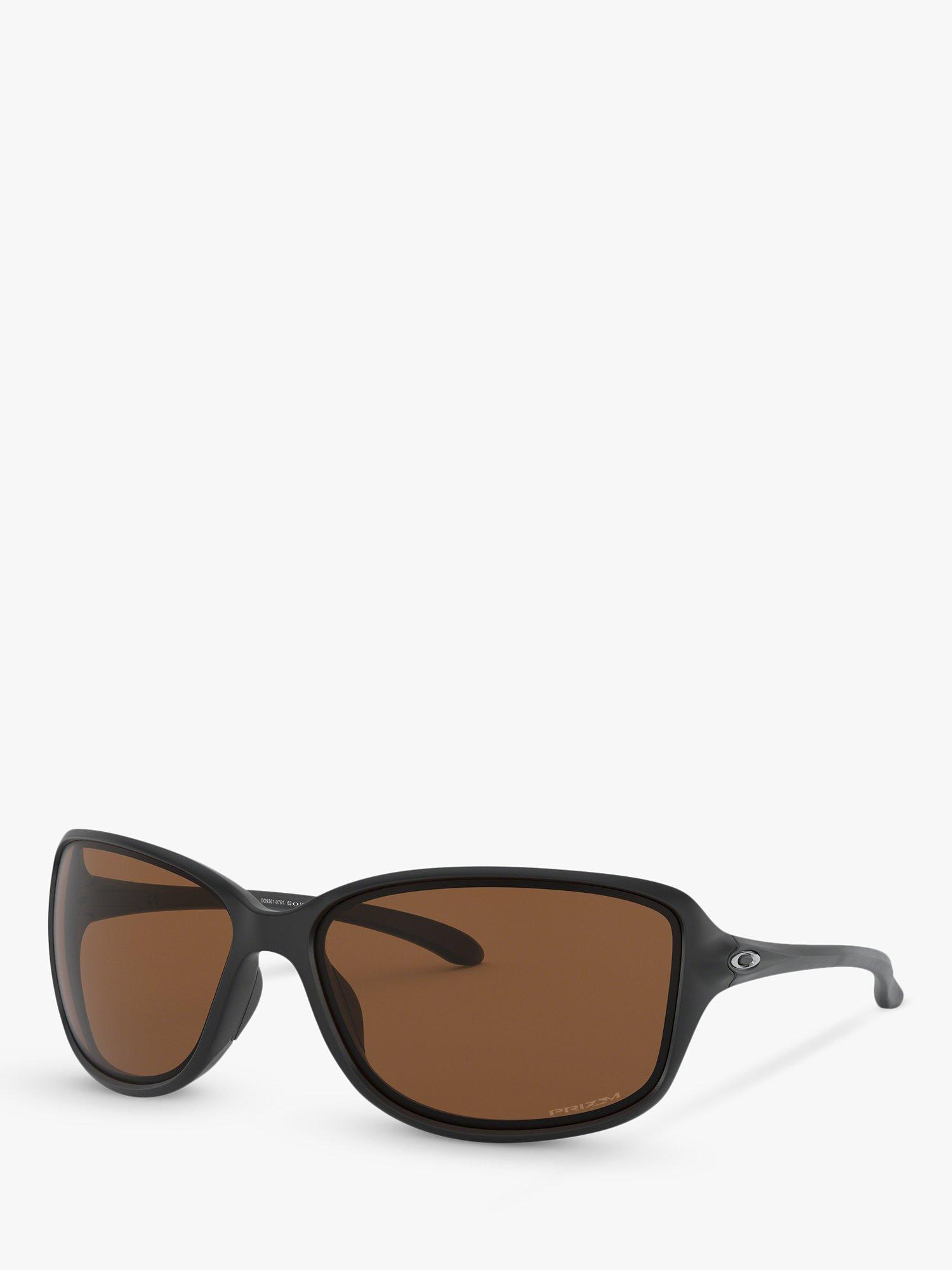 Oakley OO9301 Women's Cohort Prizm Polarised Rectangular Sunglasses, Matte Black/Brown
