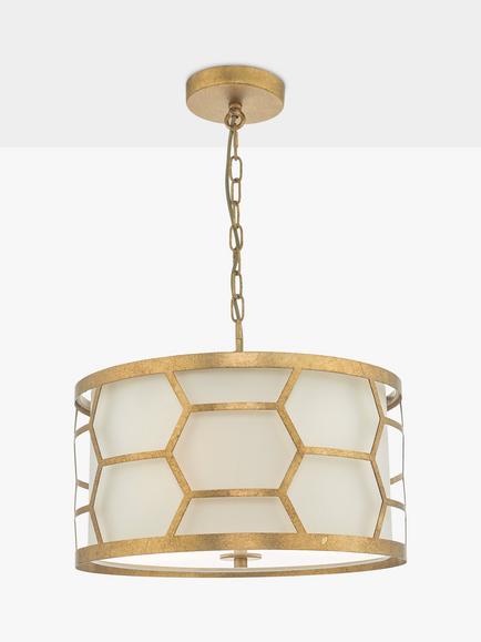 Där Metal Hexagon Small Pendant Ceiling Light, Gold/Ivory, 
