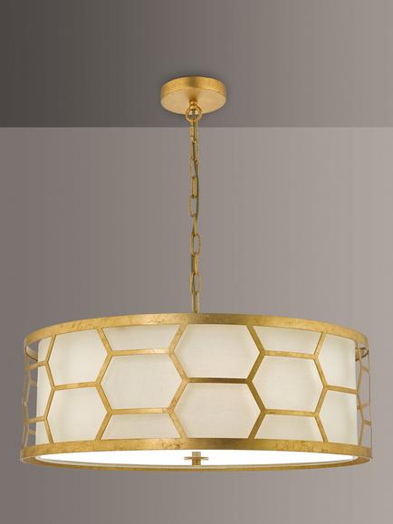 Där Metal Hexagon Large Pendant Ceiling Light, Gold/Ivory, 